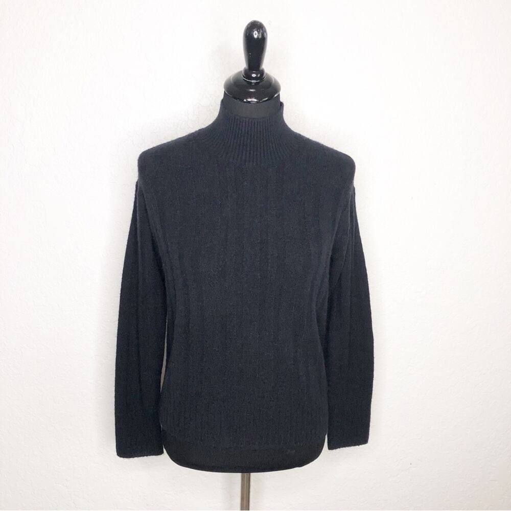 J Crew black ribbed knit‎ merino wool alpaca blend mock turtleneck sweater XXS